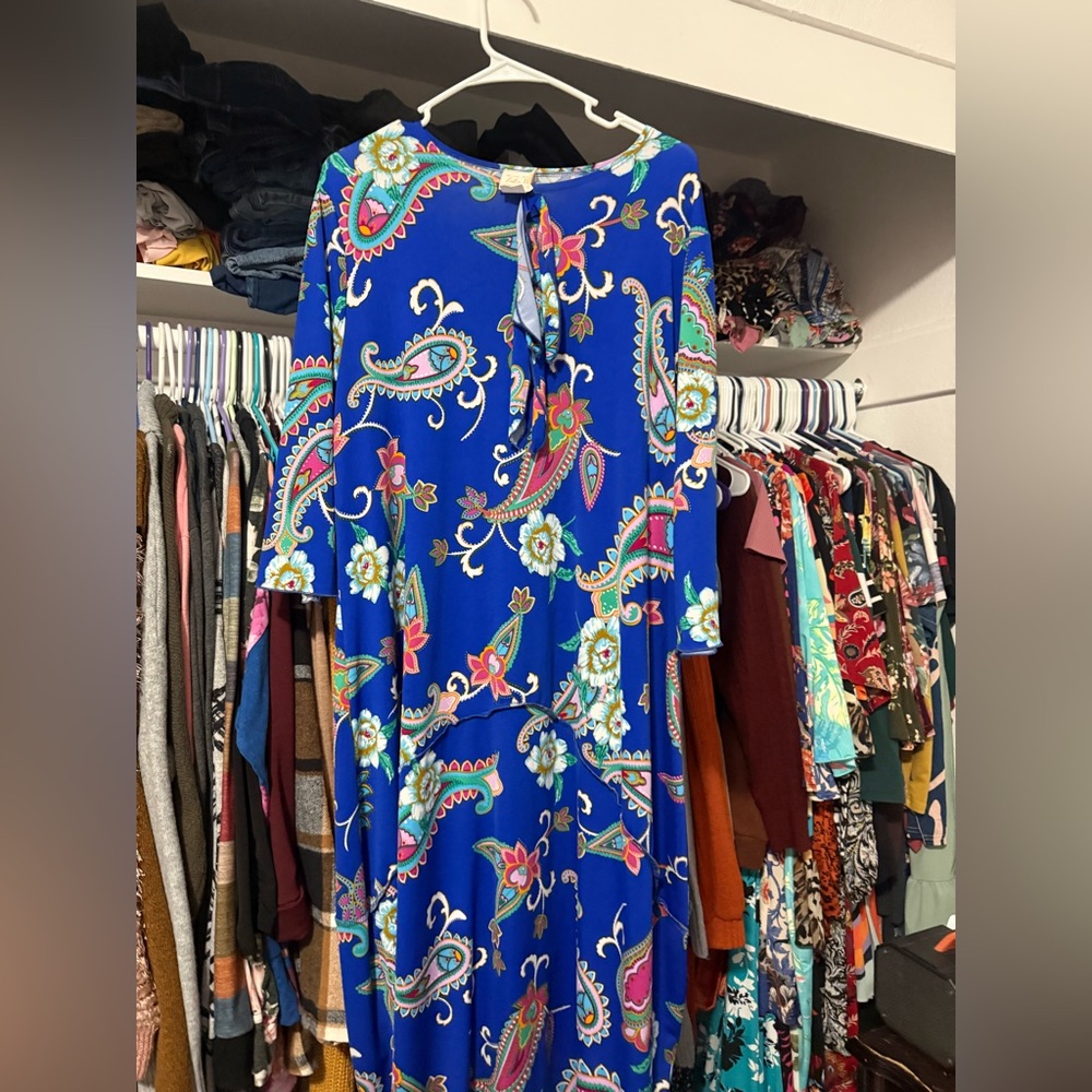 Asymmetrical Blue Paisley Dress
